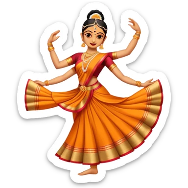 cinematic-realistic-bharatanatyam-dance-emoji,-depicted-as-an-elegant-classical-indian-dance-performance-with-graceful-poses,-intricate-costumes,-and-expressive-hand-gestures,-rendered-with-rich-textures-and-warm-dramatic-lighting sticker