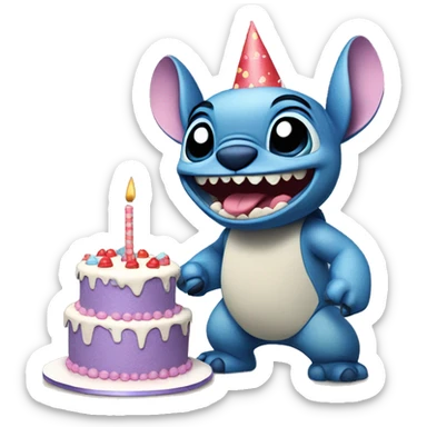 Stich with a birthday cake sticker