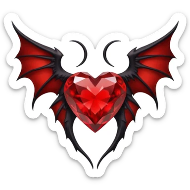 small black succubus wings, cryhstal heart red sticker