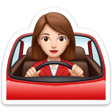 White Woman with brown hair driving red car  sticker
