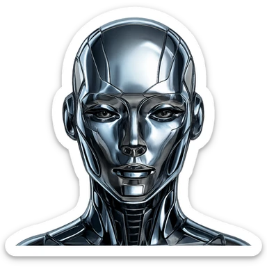 chrome style futuristic AI face sticker