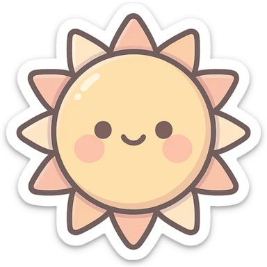 A series Sun of illustrations in a kawaii emoji style, with detailed shading and highlights, thin clean outlines, soft and rounded features. Pastel color palette using #98B5BC, #B5B3C1, #C9A3C9, #E4C0CA, #F7DCD1,#F7C0AA. The style is inspired by modern Japanese pop art and sticker aesthetics. Highly detailed, vector clarity, soft lighting and subtle shadows. Transparent background without background. sticker