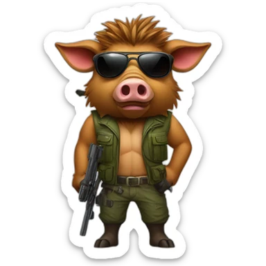 boar with a gun with sunglass sticker