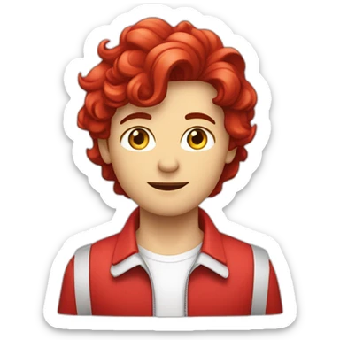 Un garçon au cheveux rouge d'un côté et blanc de l'autre qui a une brûlure du côté des cheveux rouge sticker