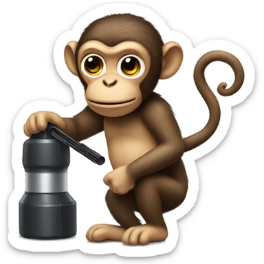 Monkey holding a Dyson airwrap trying to curl its hair sticker