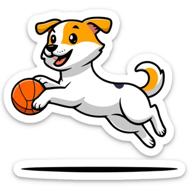 dog jumping to catch ball sticker
