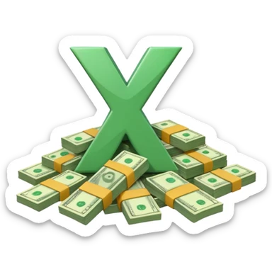 start with a 3d number 10 and letter x, "10x" and to its right, a cash pile, make bills rectangular, looking like a multiplier of the wad of cash sticker