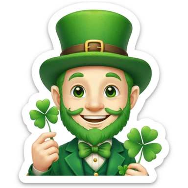 Four leaf clover and leprechaun smiling sticker