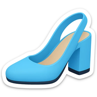 Slingback pumps with very thick heel in a lighter blue color, styled as an Apple emoji, with transparent background. sticker