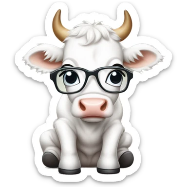 baby white cow wearing glasses and sweating and feeling little i comrfort  sticker