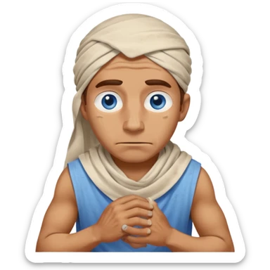 blue eyed desert man cowered with creme cloth sticker