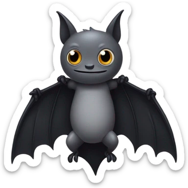 Gray bat, with black wings, and arms, large studio ghibli eyes  sticker