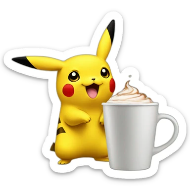 Pikachu holding a coffee cup sticker