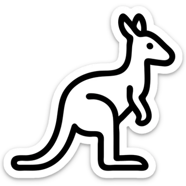 simple kangaroo icon, minimalist and bold, clean black outlines, no fill, modern icon style sticker