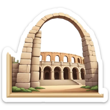 Cinematic Realistic Pula Arena Landmark Emoji, presenting the grand Roman amphitheater with towering stone arches. sticker