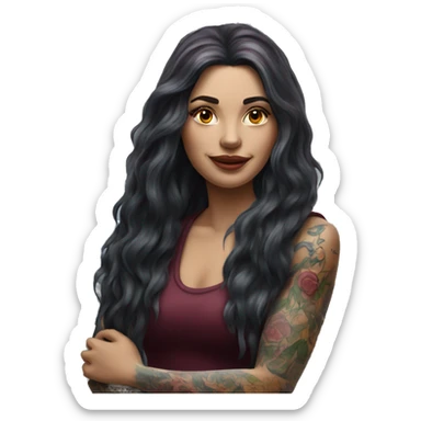 Beautiful tattooed burgundy long haired woman washing a car sticker