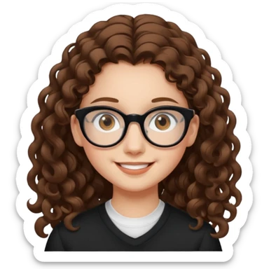 white teen girl with long brown curls, hazel eyes, and black frame glasses sticker