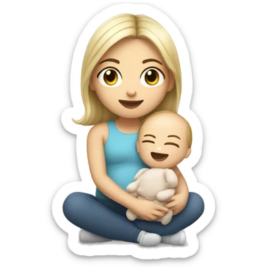 little white girl with baby son plushy sticker