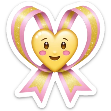 Create an emoji with light yellow glitter around a light pink ribbon in the iPhone emoji style. sticker