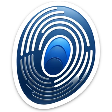 Logo for 'DI' with an abstract fingerprint design. Integrate letters D and I subtly in the fingerprint lines. Use modern colors like deep blue, silver, black, and white. Simple, clean, futuristic, and scalable for app icons." sticker