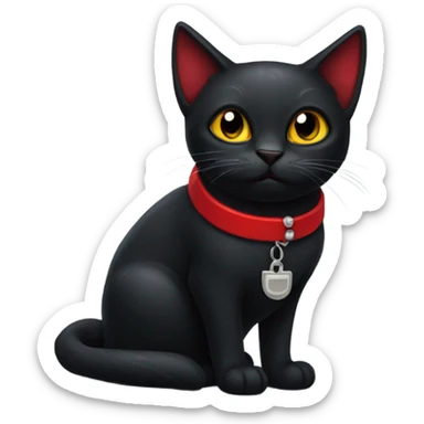 black vampire cat with a red collar sticker