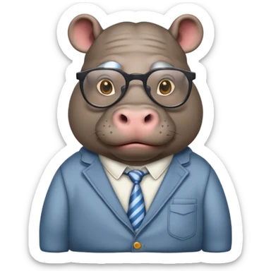 hippo with clothes and wearing glasses sticker