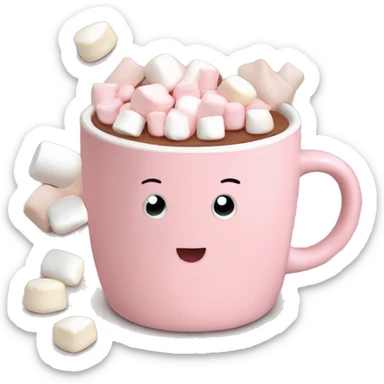 Light Pink mug of hot chocolate with marshmallows  sticker