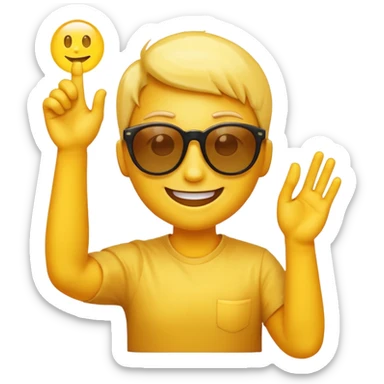 make me a emoji that is with summer glasses and a arm at the face smiling and please the emoji have aura sticker