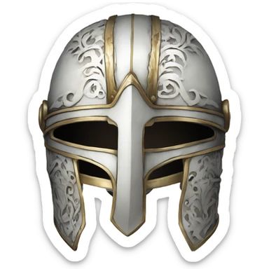 ornate full-face closed armet helmet intricate white inlays sticker