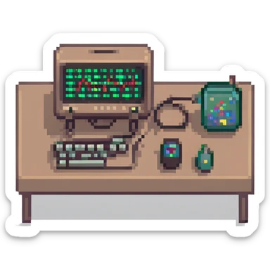 pixel art polygraph machine, compact and recognizable sticker