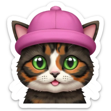 Cute mostly black tortoiseshell kitten wearing a british hat sticker