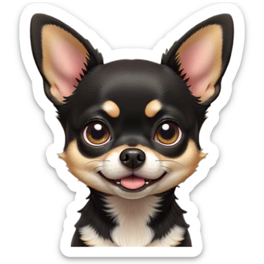 Cinematic Comical Black Tri Short Haired Chihuahua Portrait Emoji, Head tilted dramatically with an exaggeratedly shocked or offended expression, short black tri-color fur with striking white and tan markings, wide, expressive dark eyes filled with exaggerated disbelief, Simplified yet hilariously expressive features, highly detailed, glowing with a slightly sassy glow, high shine, dramatic yet playful, stylized with an air of attitude, bright and endearing, soft glowing outline, capturing the essence of a sassy and over-the-top pup, so meme-worthy it feels like it could side-eye its way into internet fame instantly! sticker