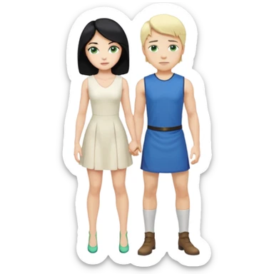 2 Person, prince, upright, black Hair, blue eyes, whole body, Woman, blonde Hair, Green eyes, bending knee, sleveless White Dress, sticker