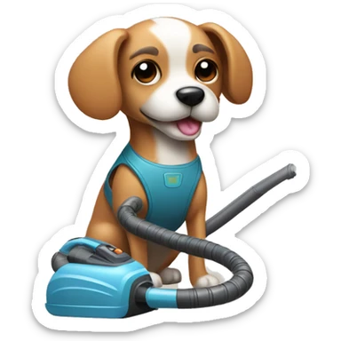Small dog using a vacuum cleaner sticker