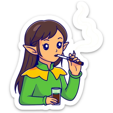 A brunette girl with medium straight hair and almost dark-skinnedis vaping elf bar sticker