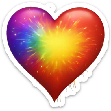 Heart with fireworks in background exploding out of heart with red orange yellow green blue purple sticker