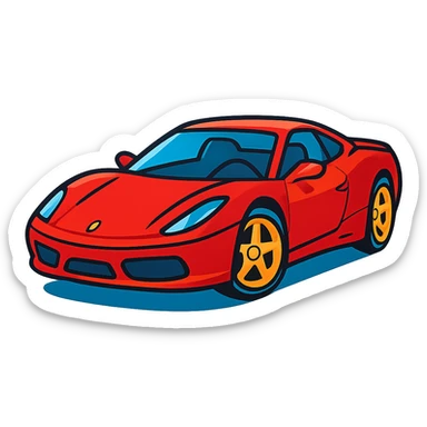 red Ferrari sports car, vibrant toon style sticker
