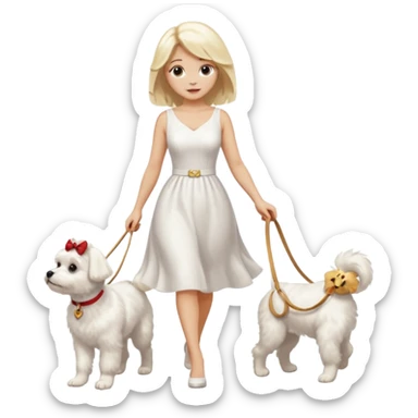 blonde woman wearing white, walking 1 maltese dog sticker