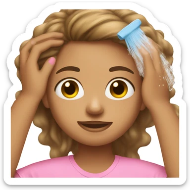 girl washing her hair pink shirt light brown skin sticker