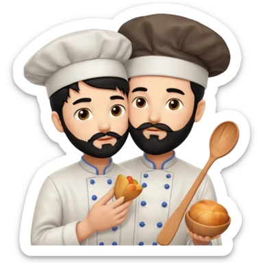 CHEF CON PELO NEGRO Y BARBA NEGRA, OJOS MARRON OSCURO QUE ES BESADO sticker