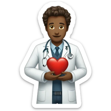 The doctor holds the heart sticker