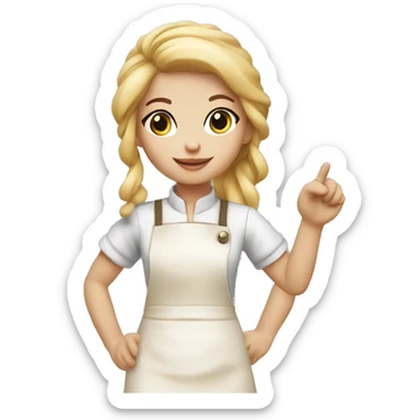 create a little blonde baker doll pointing with her little hand sticker