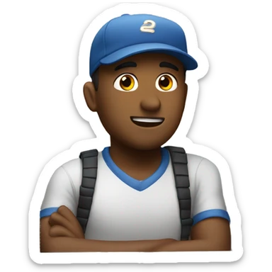 man with baseballcap looking to the right out of a window sticker