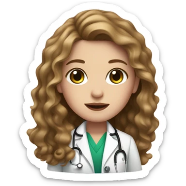 doctor, light brown hair, girl, white skin, wavy hair, freckles, green eyes, pink lips sticker