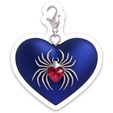 gothic heart, midnight blue silk texture, silver spider charm, elegant and moody sticker
