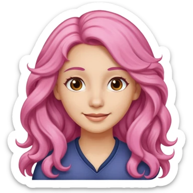 A light-skinned woman with long wavy pink hair, brown eyes, and a gentle smile. sticker
