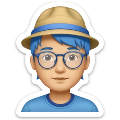 chinese man blue haired and hat and glassess sticker