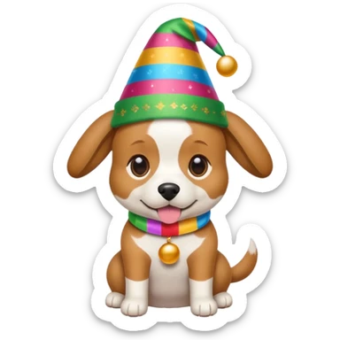 Dog in new yaer hat wrapped paper new yaer  sticker