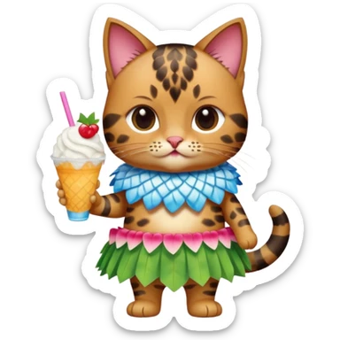 Tortishell cat wearing a hula skirt eating shaved ice  sticker