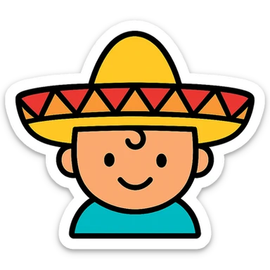 baby with charro hat, colorful outline style sticker